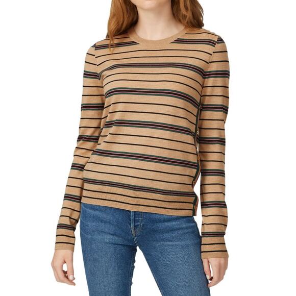 Tory Burch Striped Madeline Merino Wool Pullover Sweater Brown Green Womens L - Picture 1 of 8